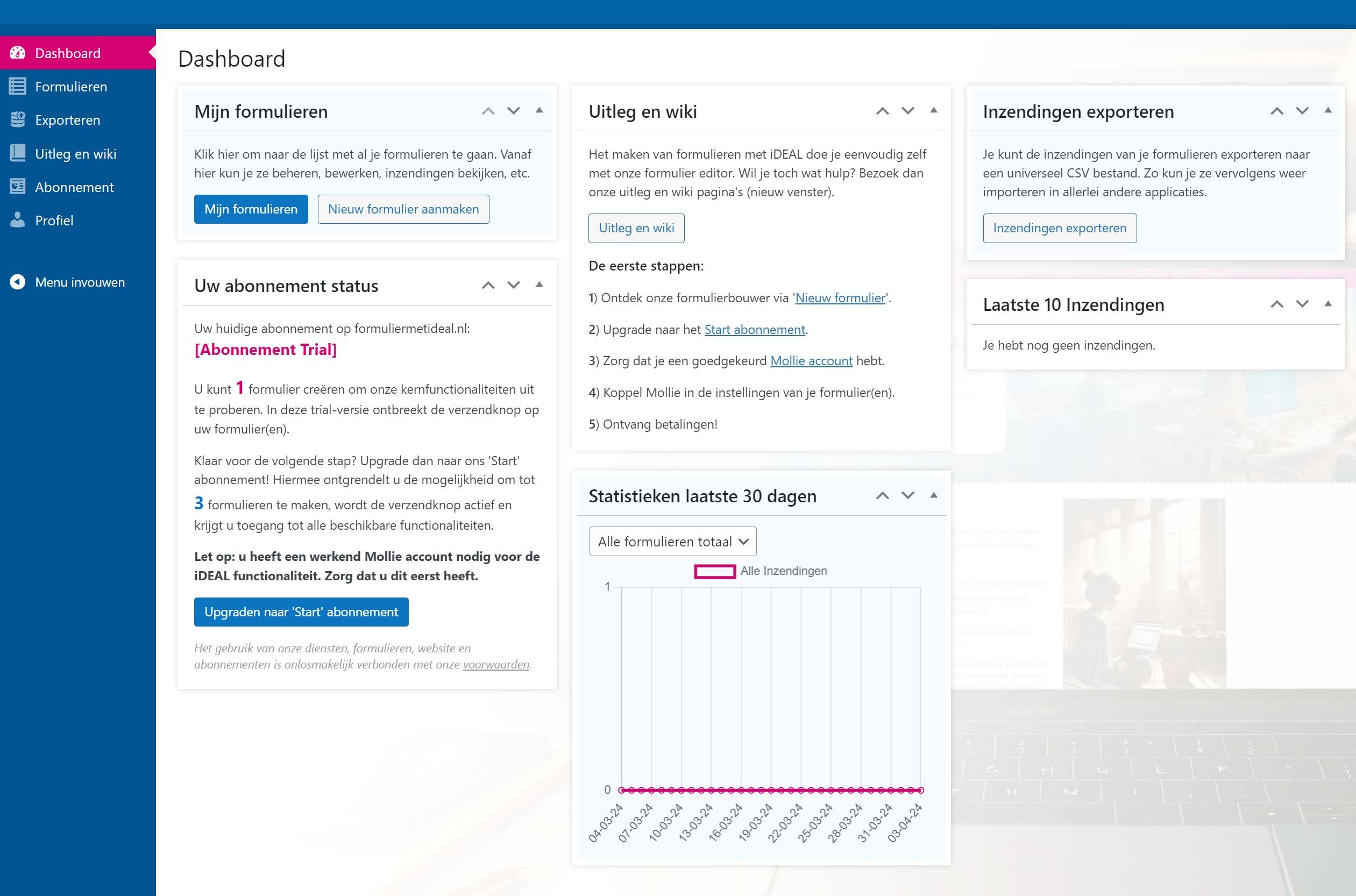 Formulier met betaling dashboard